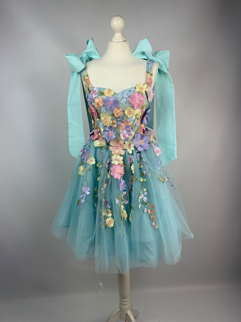 Corset 3D Floral Applique Straps Dress