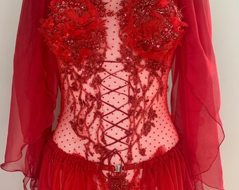 Adult costume, fantasy lingerie, hot red lingerie, sexy lace bodysuit, blood halloween costume, medieval gown, devil disguise, drag queen