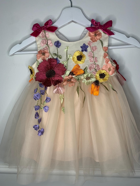 Girl's Dress, Hand-embellished, Special Occasion, 3D Flowers, Lace Dress, Birthday Dress, flower girl dress like mother like daughter
