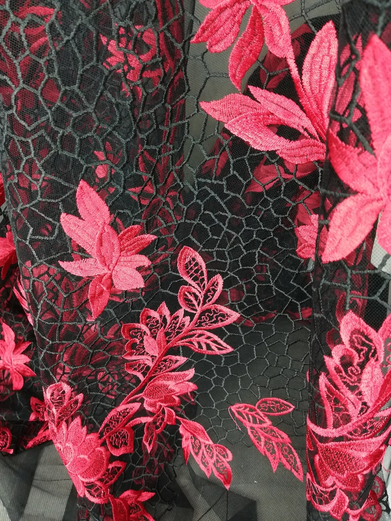 Fabric lace black with red