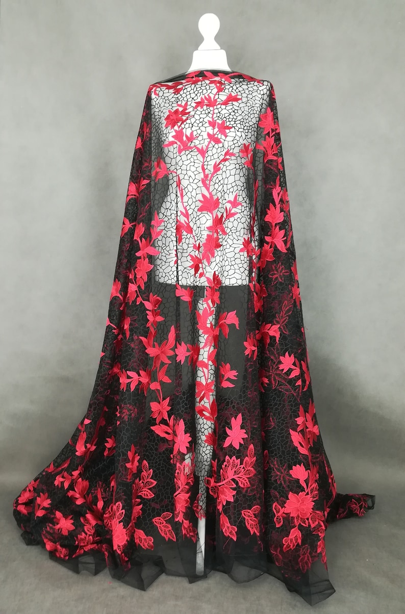 Fabric lace black with red