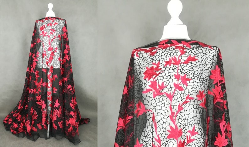 Fabric lace black with red