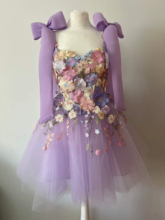 Robe a fleurs de lavande robe violette avec n uds robe de demoiselles d honneur robe de fee unique robe de bal pastel robe d invite soiree de fete taille XS 5XL Etsy France