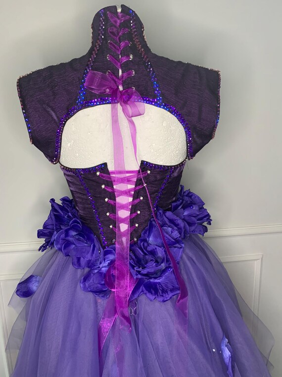 purple choker dress Ruched & Ready removable shoulder pad detail choker cowl neck sculpting hotfix mini dress in purple