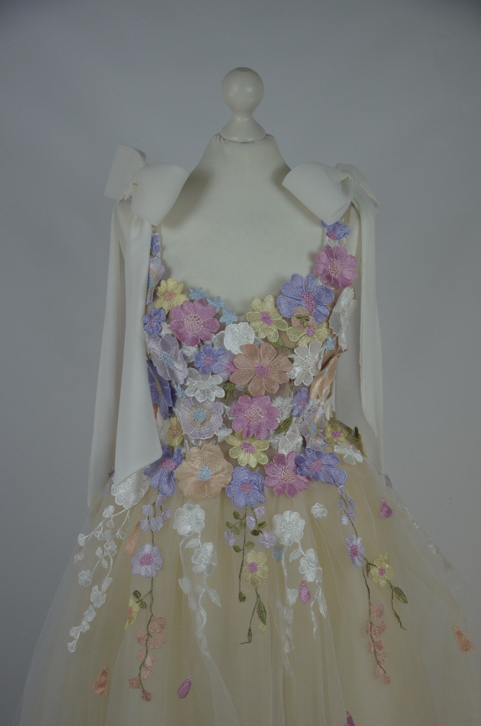 Yellow 3D Lace Embroidery Tulle Corset Dress main image 0