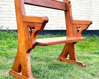 Gothic Victorian Pitch Pine church pew bench chairs vintage industrial retro kitchen seating gothic oak wooden hall way church