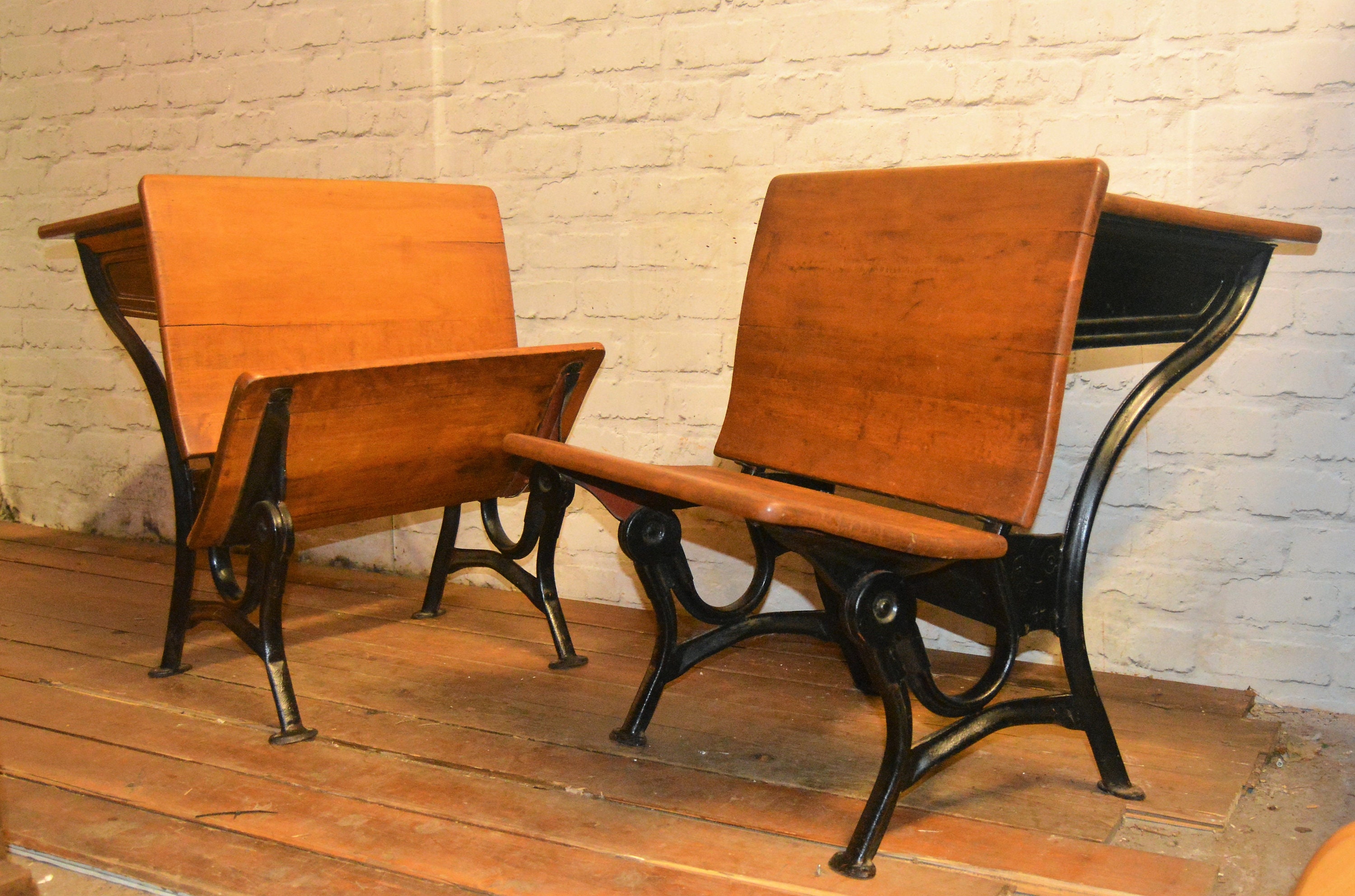 School Desk Chair Antique Bench Wooden Kitchen Childs Metal Etsy