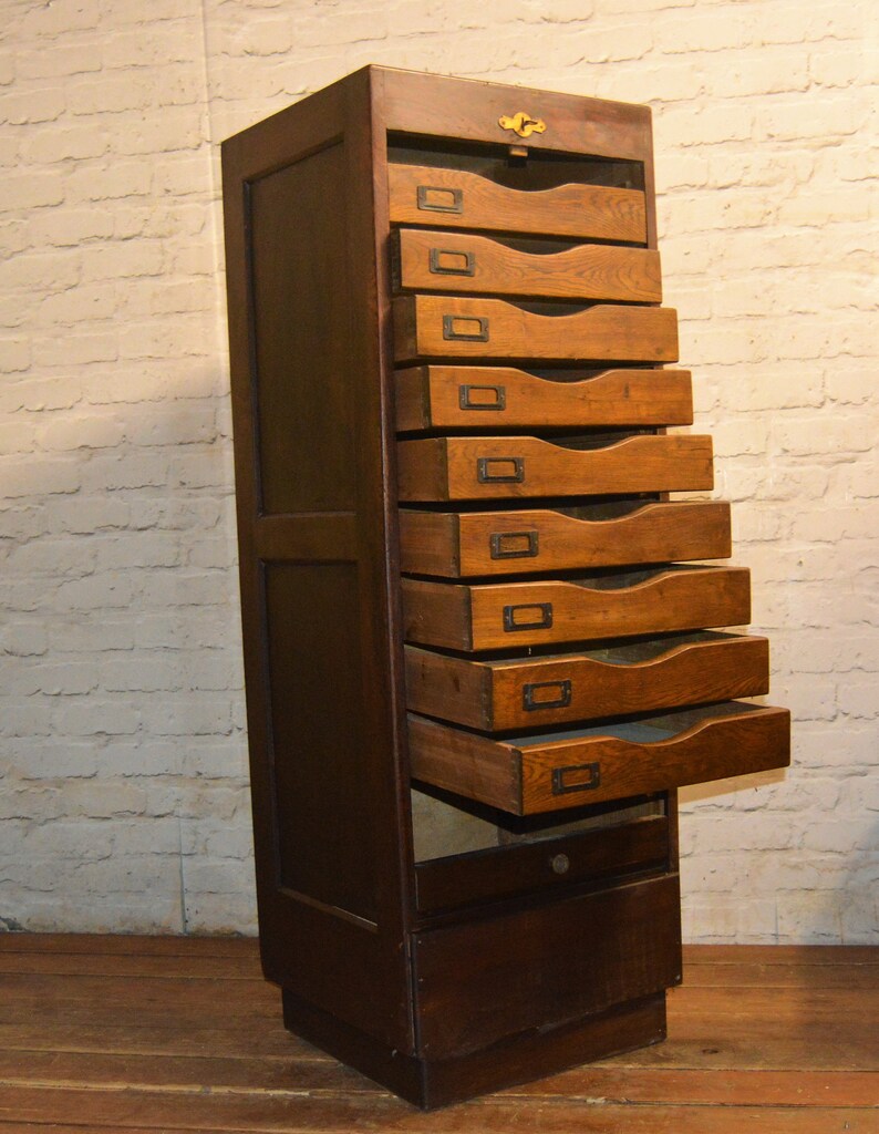 1950s Oak Nine Tambour Draw Cabinet Industrial Antique Vintage Etsy