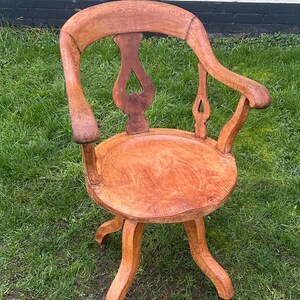 Victorian oak captains swivel chair wooden desk office antique vintage industrial seating kitchen retro armchair image 2