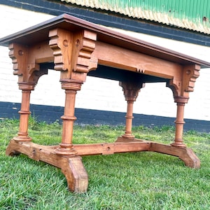 Gothic pitch pine dining Table Vintage kitchen country Industrial Wooden Old Wooden Side Antique refectory island console coffee occasional