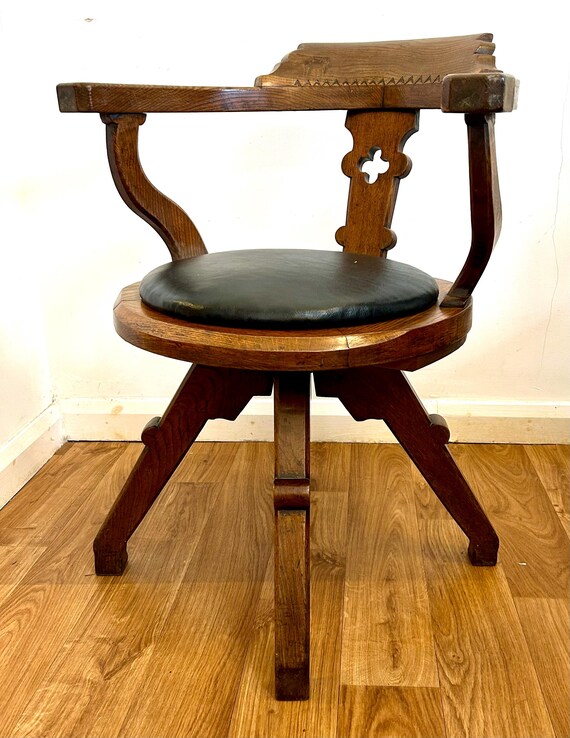 Victorian Oak Captains Swivel Chair Wooden Desk Office Antique Vintage Industrial Seating Kitchen Retro Armchair Gothic Etsy Hong Kong