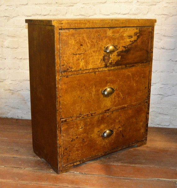 1940s Pine Three Draw Cabinet Box Desk Bedside Office Chest Of 1940s Pine Three Draw Cabinet Box Desk