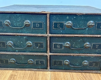 1920s leather & pine ‘walker’s age’ cabinets drawer speicmen library card industrial antique vintage filing office desk storage
