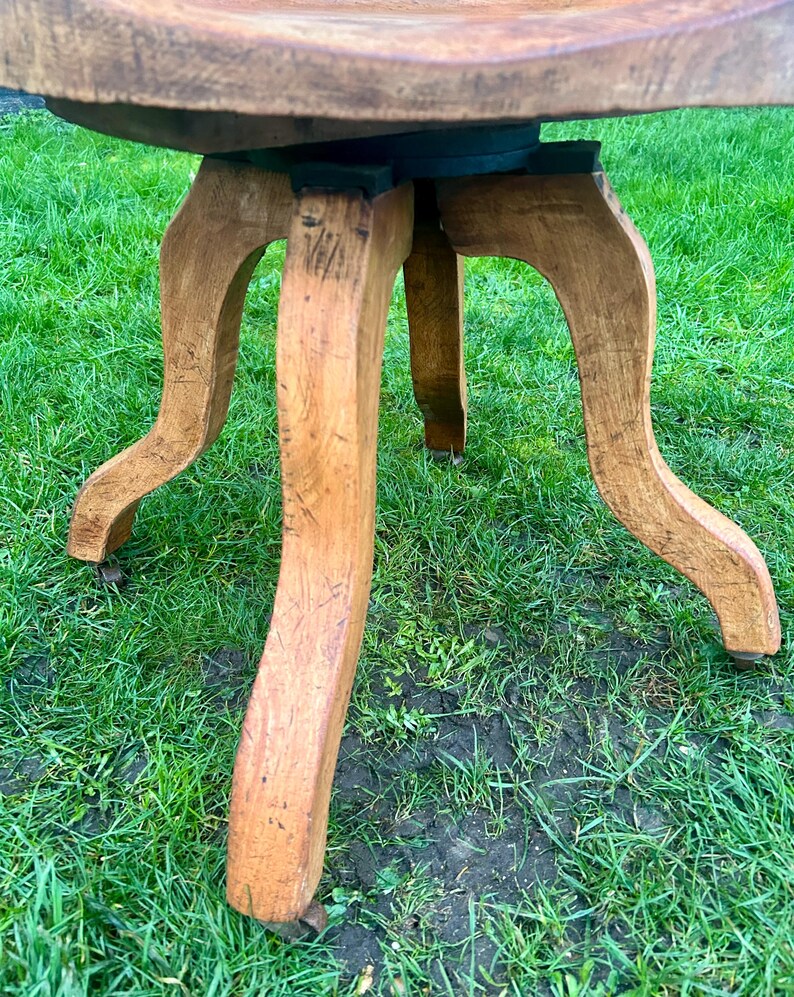 Victorian oak captains swivel chair wooden desk office antique vintage industrial seating kitchen retro armchair image 8