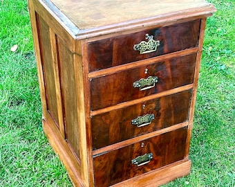 Victorian four drawer mahogany filing cabinet bedside wooden desk industrial antique vintage haberdashery library office