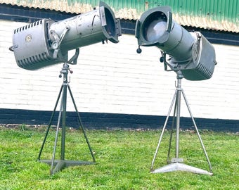 Pair of large Strand theatre floor industrial vintage lights retro antique lamp lighting mancave mid century stage film