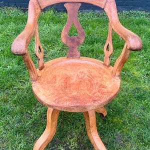 Victorian oak captains swivel chair wooden desk office antique vintage industrial seating kitchen retro armchair image 3