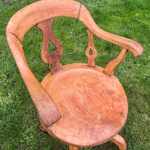 Victorian oak captains swivel chair wooden desk office antique vintage industrial seating kitchen retro armchair image 5