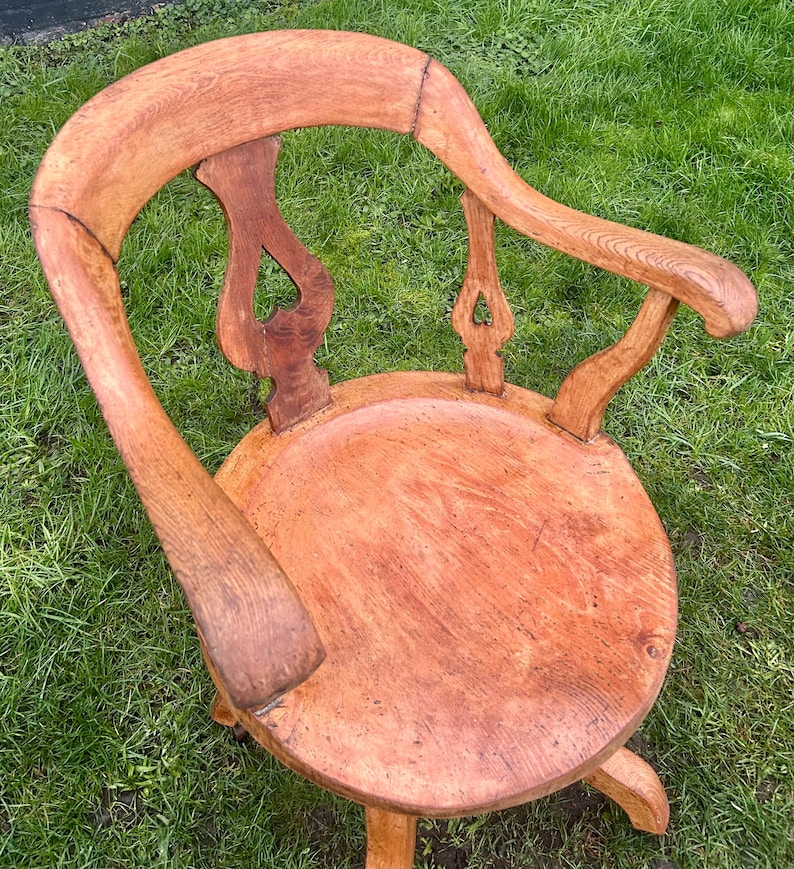Victorian oak captains swivel chair wooden desk office antique vintage industrial seating kitchen retro armchair image 5