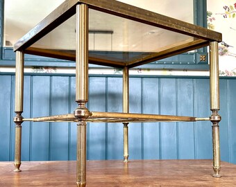French Empire mid century brass side coffee table vintage antique industrial retro occasional glass regency