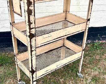 Industrial factory cream shelving unit trolley cabinet storage metal vintage antique bathroom rack mancave kitchen retro drinks rack shoe