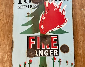 Fire Danger TGO enamel sign advertising decor mancave metal vintage retro antique industrial signage