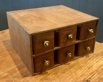1950s oak six drawer sewing cabinet specimen collectors library drawer draw industrial antique vintage haberdashery storage