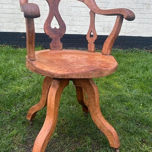 Victorian oak captains swivel chair wooden desk office antique vintage industrial seating kitchen retro armchair image 1