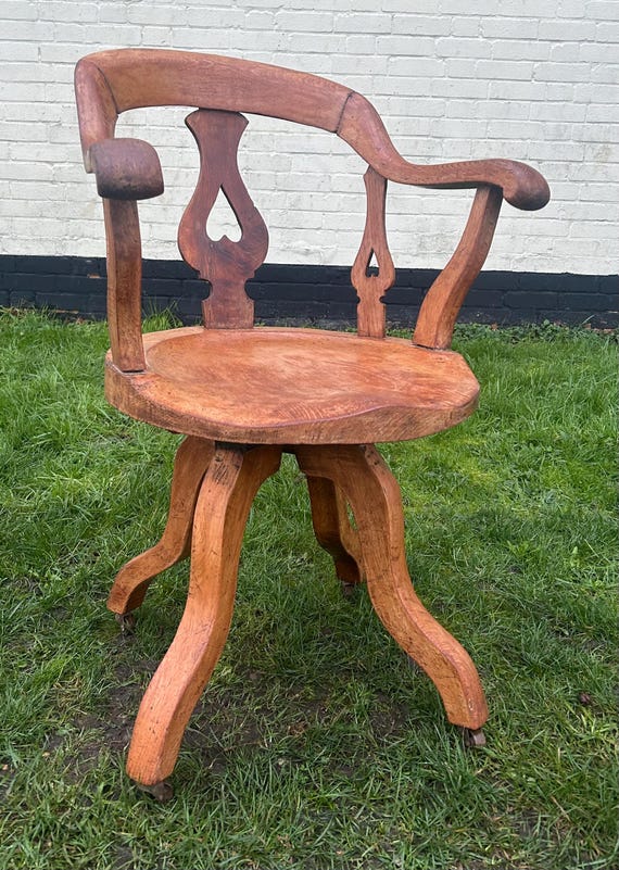 Victorian oak captains swivel chair wooden desk office antique vintage industrial seating kitchen retro armchair