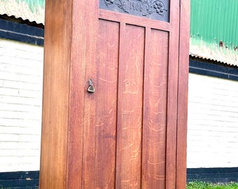 Shapland and Petter antique oak hall cupboard wardrobe cabinet chest of drawer cupboard bedroom Victorian vintage storage arts crafts