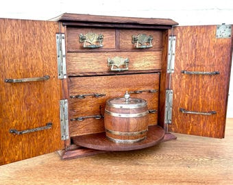 Edwardian three drawer tobacco cabinet collectors specimen wooden smokers desk industrial antique vintage haberdashery
