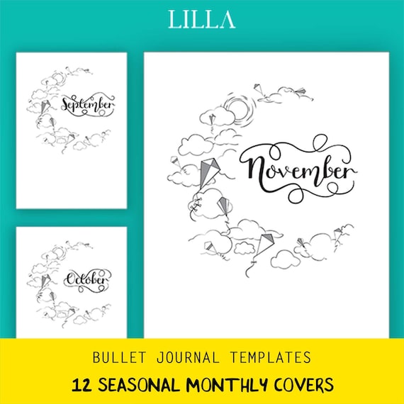 MONTHLY & YEARLY COVERS Printable Bullet Style Journal Template