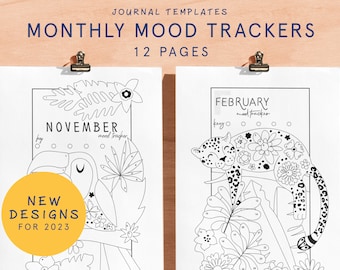 MONATLICHER STIMMUNGS-TRACKER | Druckbare Bullet Style Journal Vorlagen | 2026 Tropische Tiere Thema Planer Einlagen | Bu jo Junk Journal Starterkit
