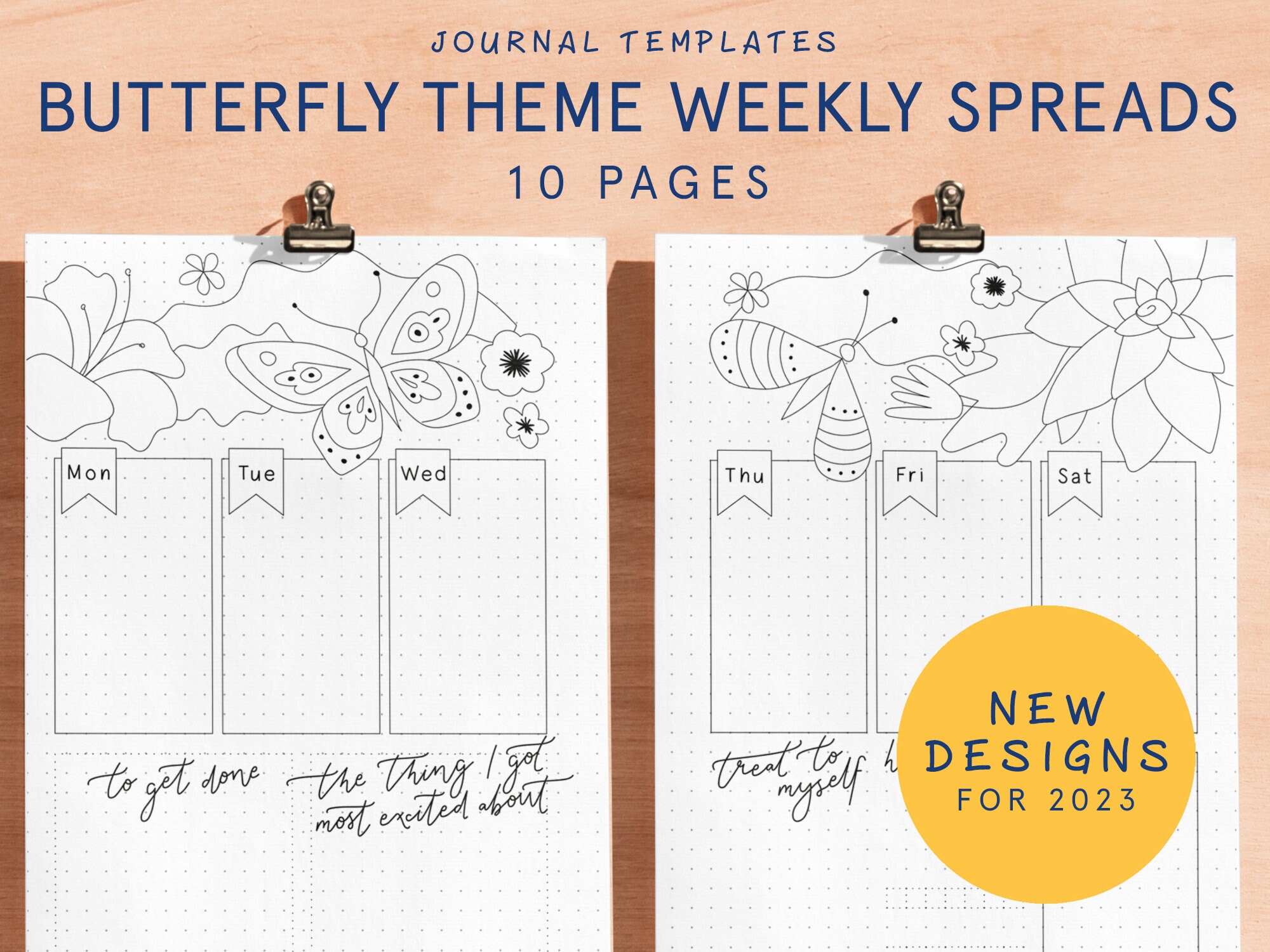 WEEKLY CALENDAR SPREADS | Butterfly Theme | Printable Bullet Style Journal Template Page | 2025 Junk Journal Bu jo Starter Kit Planner