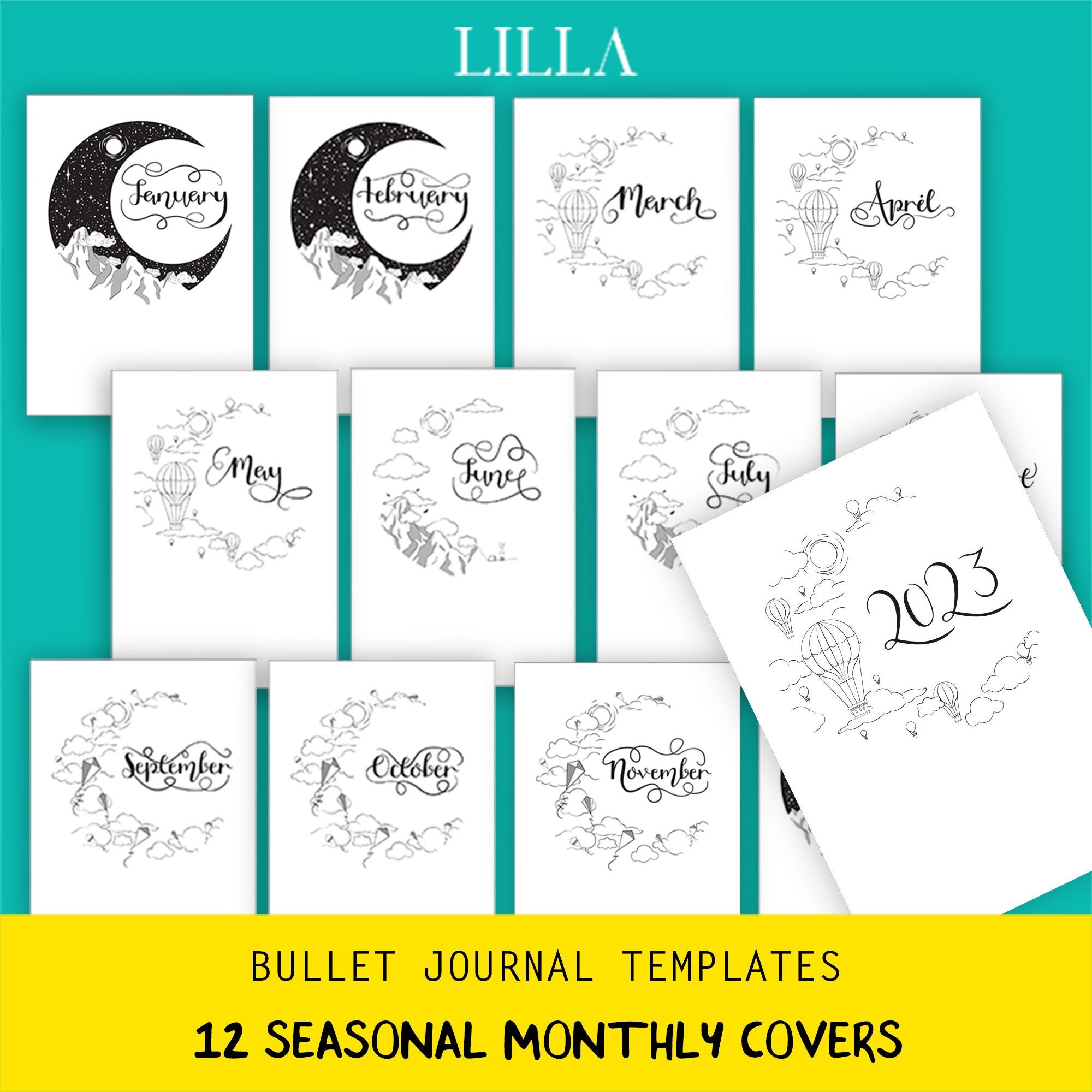 Bullet Style Starter Kit Printable Monthly Covers Etsy