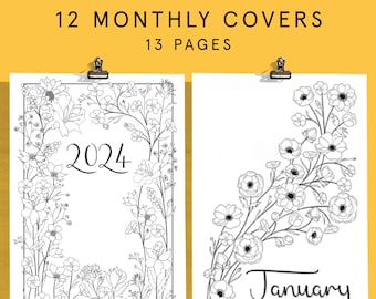 MONTHLY & YEARLY COVERS Printable Bullet Style Journal Template Pages 2024  Bu Jo Starter Kit Digital Planner Insert Refill Supplies 