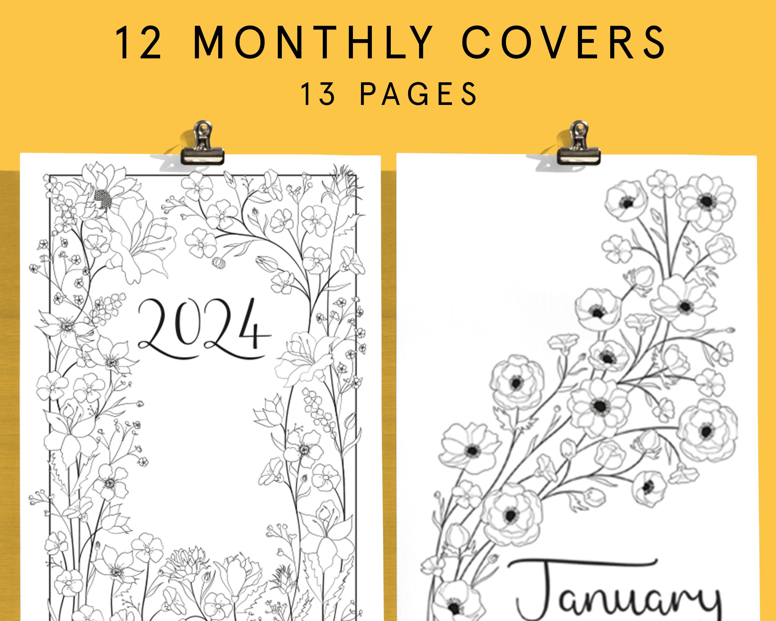 2024 Bullet Journal Templates - Printable 40+ Pages Set - Cute