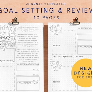 ZIELSETZUNG & ÜBERPRÜFUNG | Druckbare Bullet Style Journal Vorlagenseite | 2025 Bu jo Junk Journal Starter Kit | Digitaler Planer Insert Zubehör