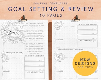 GOAL SETTING & REVIEW | Printable Bullet Style Journal Template Page | 2026 Bu jo Junk Journal Starter Kit | Digital Planner Insert Supplies