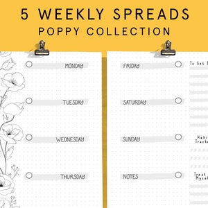 WEEKLY SPREADS for Bullet Style Journal | Printable Planner Insert Template Pages | 2025 Junk Journal Bu jo Starter Kit Refill Download