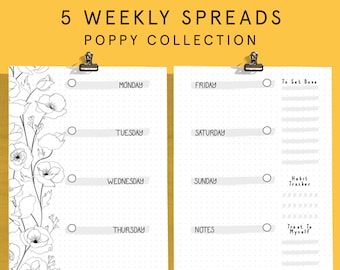 WEEKLY SPREADS for Bullet Style Journal | Printable Planner Insert Template Pages | 2025 Junk Journal Bu jo Starter Kit Refill Download