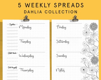WEEKLY SPREADS for Bullet Style Journal | Printable Template Download | 2025 Planner Insert Refill | Undated Junk Journal Bu jo Starter Kit
