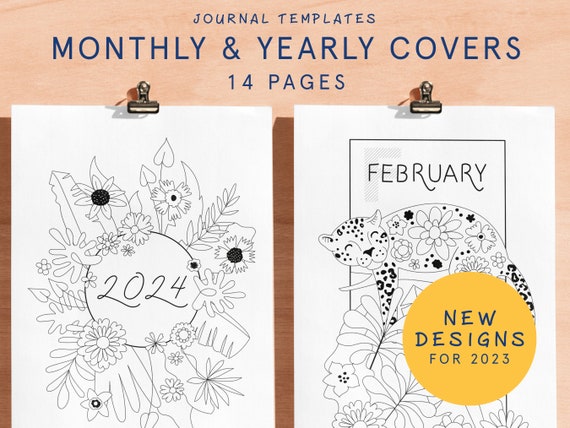 MONTHLY & YEARLY COVERS Printable Bullet Style Journal Template Pages 2024  Bu Jo Starter Kit Digital Planner Insert Refill Supplies 