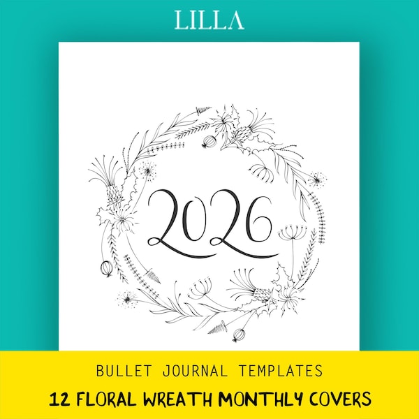Bullet Style Journal Templates | Printable Monthly Covers | 2026 Planner Insert | Instant Refill page | Bu jo Junk Journal Starter Kit