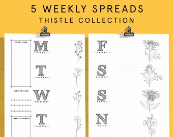 WEEKLY SPREADS for Bullet Style Journal | Printable Templates | 2024 Planner Insert Refill | Instant Download | Undated Bu jo Starter Kit