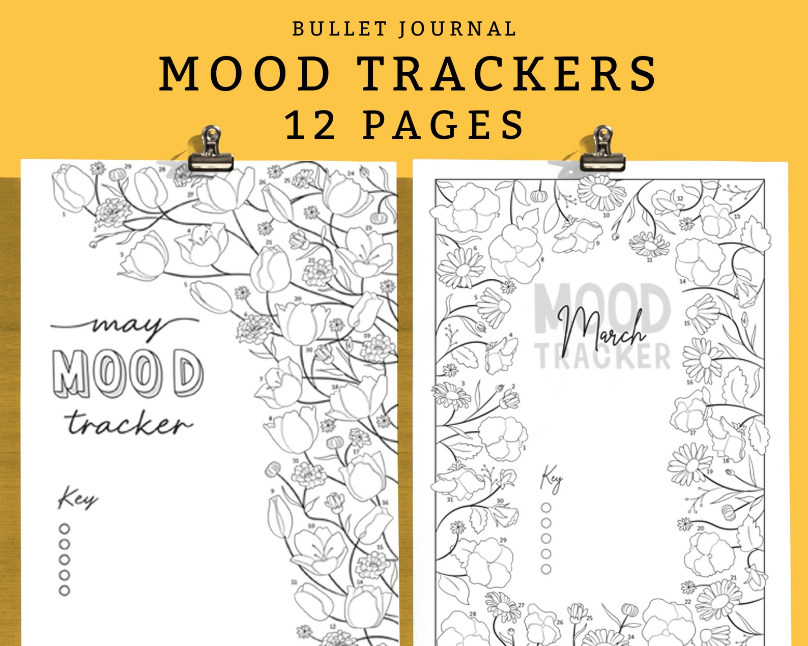 MONTHLY MOOD TRACKER Printable Bullet Journal Templates | Etsy