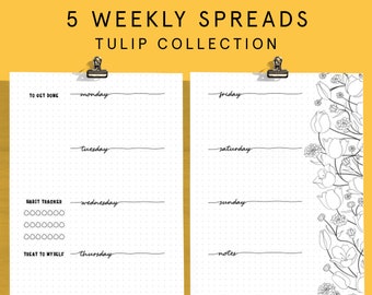 WEEKLY SPREADS for Bullet Style Journal | Printable Planner Template Insert | Instant 2025 Junk Journal Bu jo Starter Kit Refill Page
