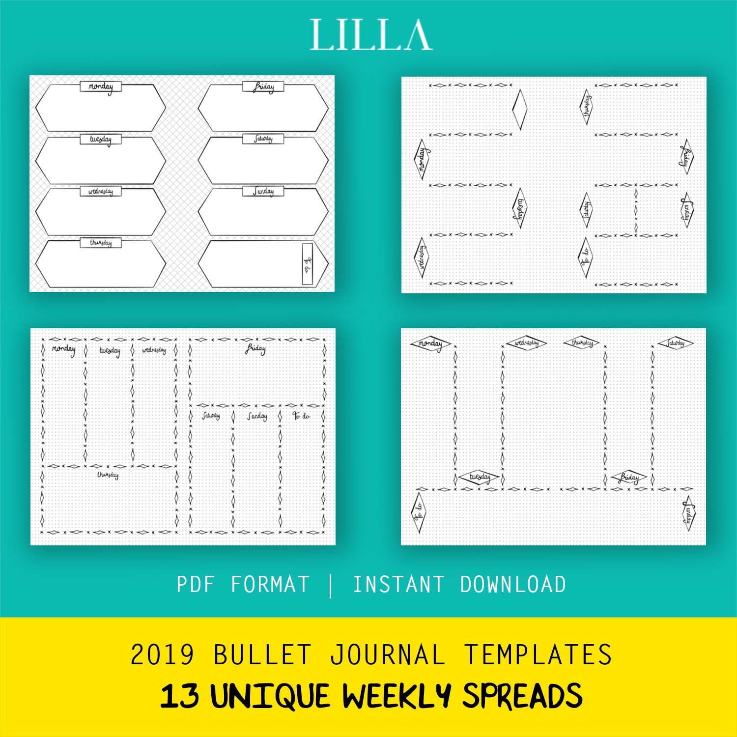 Printable Weekly Spread Templates Bullet Journal Starter Kit | Etsy
