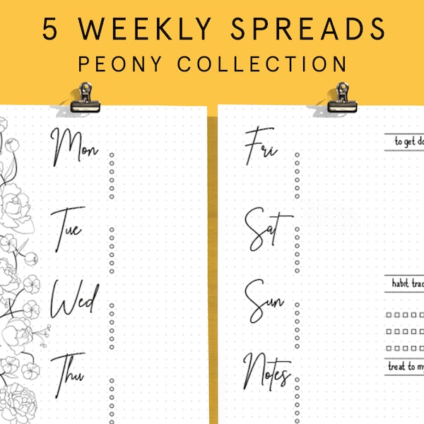 WEEKLY SPREADS for Bullet Style Journal | Printable Templates | 2024 Planner Insert Refill | Instant Download | Undated Bu jo Starter Kit