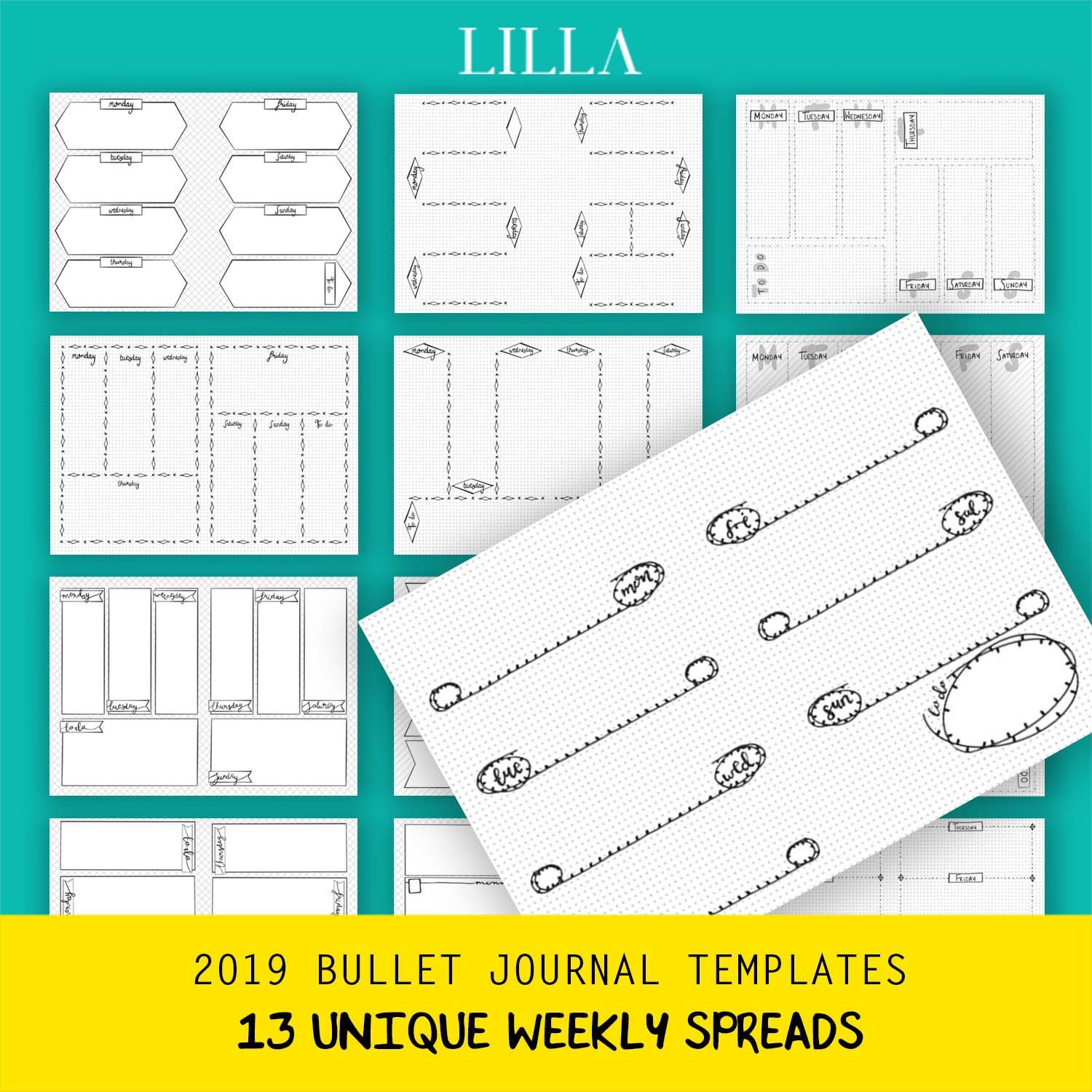 Printable Weekly Spread Templates Bullet Journal Starter Kit | Etsy